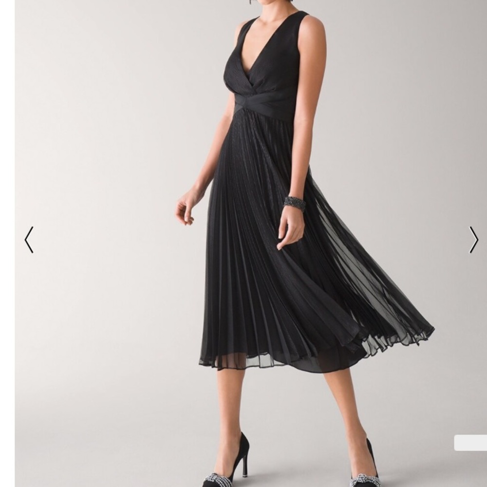WHBM NWT Lurex Metallic Midi Dress Pleated Wrap V-Neck Black Sleeveless Flowy 4